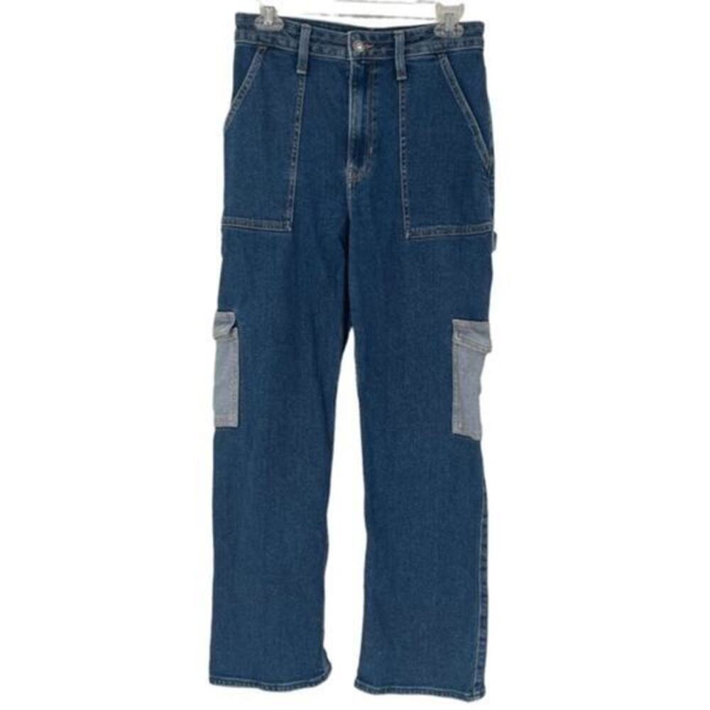 Hollister Ultra High-rise Medium Wash Cargo Dad Jeans Y2K 5s 5 short 27 27x29